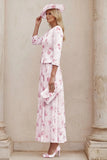 Dusty Rose Floral A Line 2 Piece Mother of the Bride Dress with Jacket