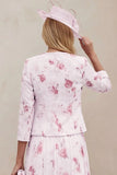 Dusty Rose Floral A Line 2 Piece Mother of the Bride Dress with Jacket