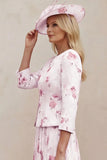 Dusty Rose Floral A Line 2 Piece Mother of the Bride Dress with Jacket