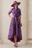 Floral Fuchsia A Line High-Low Mother of the Bride Dress with Belt
