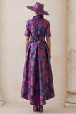 Floral Fuchsia A Line High-Low Mother of the Bride Dress with Belt
