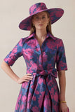 Floral Fuchsia A Line High-Low Mother of the Bride Dress with Belt