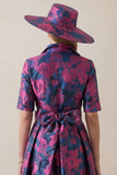 Floral Fuchsia A Line High-Low Mother of the Bride Dress with Belt