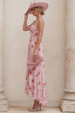 One Shoulder Floral Dusty Rose A Line Ruched Mother of the Bride Dress