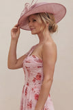 One Shoulder Floral Dusty Rose A Line Ruched Mother of the Bride Dress