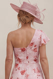 One Shoulder Floral Dusty Rose A Line Ruched Mother of the Bride Dress