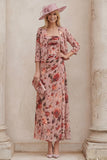 2 Piece Dusty Rose Ruched Floral Mother of the Bride Dress with Jacket