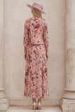 2 Piece Dusty Rose Ruched Floral Mother of the Bride Dress with Jacket