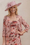 2 Piece Dusty Rose Ruched Floral Mother of the Bride Dress with Jacket