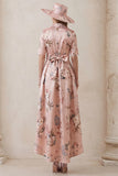 Floral Dusty Rose A Line Short Sleeve High-Low Mother of the Bride Dress with Belt