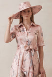 Floral Dusty Rose A Line Short Sleeve High-Low Mother of the Bride Dress with Belt