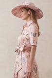 Floral Dusty Rose A Line Short Sleeve High-Low Mother of the Bride Dress with Belt