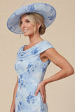 Light Blue Cowl Neck Mermaid Floral Mother of the Bride Dress with Slit