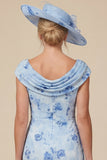 Light Blue Cowl Neck Mermaid Floral Mother of the Bride Dress with Slit