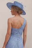 One Shoulder Dusty Blue A Line Ruched Floral Mother of the Bride Dress with Slit