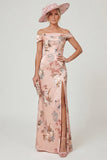 Off The Shoulder Dusty Rose Mermaid Floral Mother of the Bride Dress with Slit
