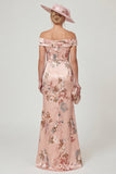 Off The Shoulder Dusty Rose Mermaid Floral Mother of the Bride Dress with Slit