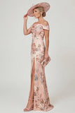 Off The Shoulder Dusty Rose Mermaid Floral Mother of the Bride Dress with Slit