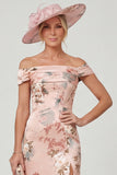 Off The Shoulder Dusty Rose Mermaid Floral Mother of the Bride Dress with Slit