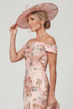 Off The Shoulder Dusty Rose Mermaid Floral Mother of the Bride Dress with Slit