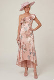 Dusty Rose One Shoulder Ruffled Mermaid Floral High-Low Mother of the Bride Dress