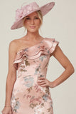 Dusty Rose One Shoulder Ruffled Mermaid Floral High-Low Mother of the Bride Dress