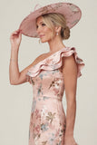 Dusty Rose One Shoulder Ruffled Mermaid Floral High-Low Mother of the Bride Dress