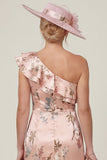 Dusty Rose One Shoulder Ruffled Mermaid Floral High-Low Mother of the Bride Dress