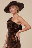 Black Flower Mermaid One Shoulder High-Low Mother of the Bride Dress