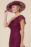 Lace One Shoulder Mermaid Ruffled Burgundy Mother of the Bride Dress