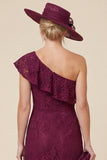 Lace One Shoulder Mermaid Ruffled Burgundy Mother of the Bride Dress