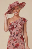 Floral Dusty Rose One Shoulder Ruffled Mother of the Bride Dress with Slit