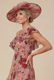 Floral Dusty Rose One Shoulder Ruffled Mother of the Bride Dress with Slit