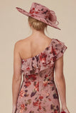 Floral Dusty Rose One Shoulder Ruffled Mother of the Bride Dress with Slit