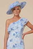 Light Blue Floral Mermaid Ruffled One Shoulder High-Low Mother of the Bride Dress