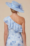 Light Blue Floral Mermaid Ruffled One Shoulder High-Low Mother of the Bride Dress