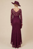 Burgundy Lace V-Neck Mermaid Mother of the Bride Dress with Long Sleeves