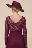 Burgundy Lace V-Neck Mermaid Mother of the Bride Dress with Long Sleeves