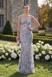 Apricot Flower Mermaid Embroidered Long Prom Dress