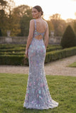 Apricot Flower Mermaid Embroidered Long Prom Dress