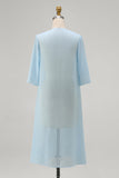 Light Blue Chiffon Midi Capelet with Half Sleeves