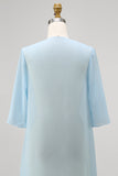Light Blue Chiffon Midi Capelet with Half Sleeves