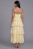 Tiered Corset A Line Floral Yellow Wedding Guest Dress