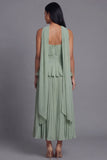 Strapless Pleated A Line Dusty Sage Wedding Guest Dress with Sash