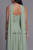 Strapless Pleated A Line Dusty Sage Wedding Guest Dress with Sash