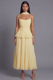 Strapless Pleated A Line Dusty Sage Wedding Guest Dress with Sash