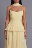 Strapless Pleated A Line Dusty Sage Wedding Guest Dress with Sash