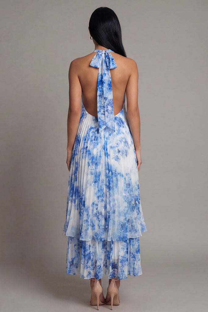 Wedtrend Women Sky Blue Wedding Guest Dress Pleated Halter A Line