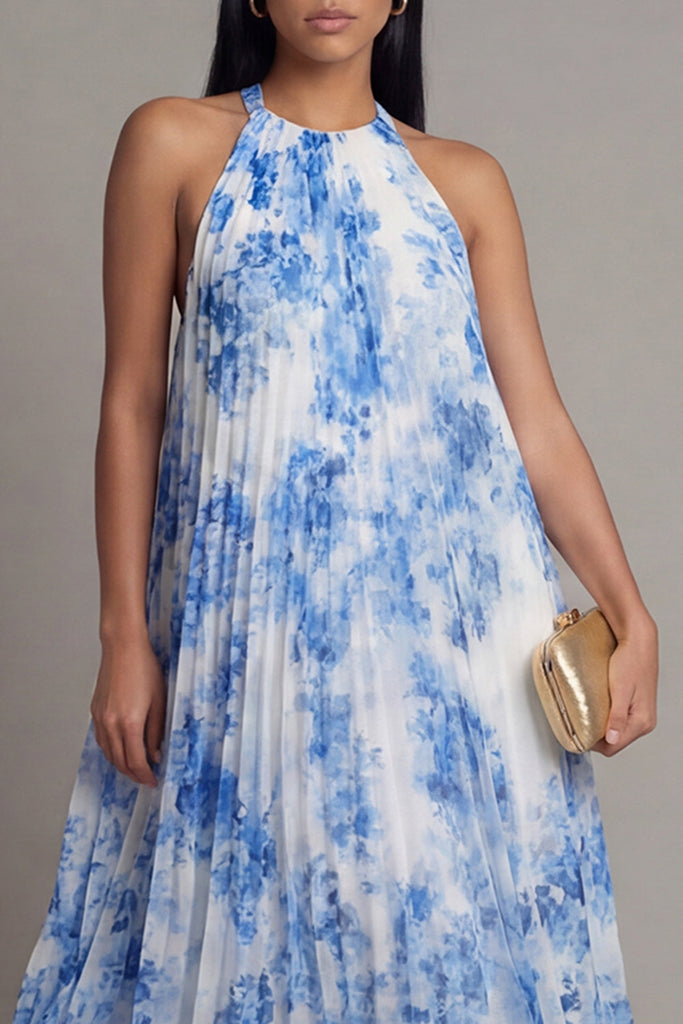 Wedtrend Women Sky Blue Wedding Guest Dress Pleated Halter A Line