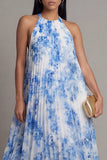 Halter Pleated A Line Sky Blue Wedding Guest Dress